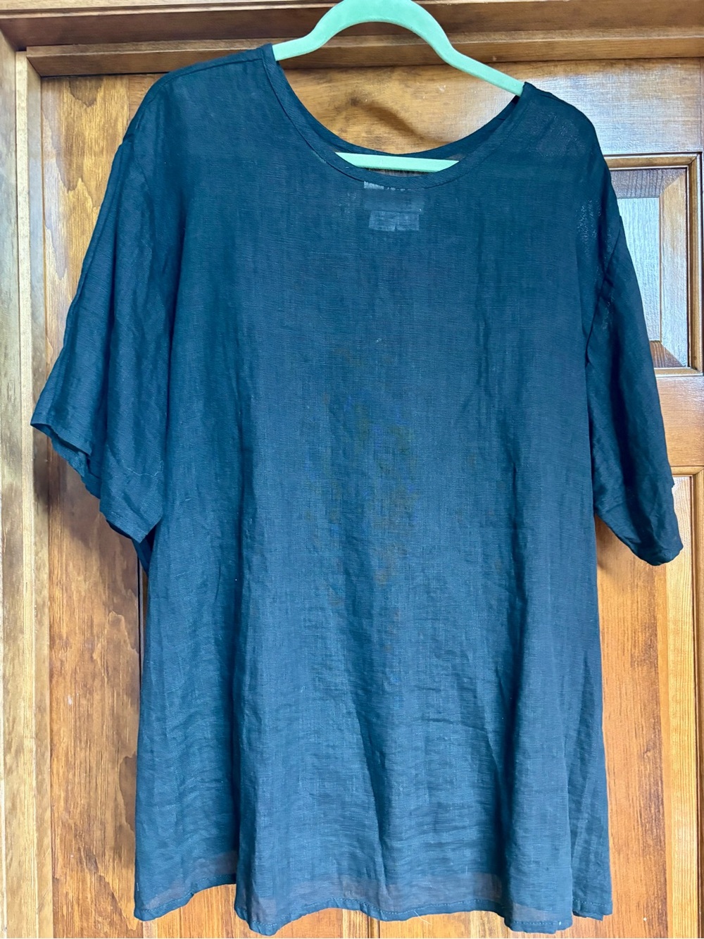 FLAX brand Women’s Oversize Linen Casual Black Short-Sleeve Shirt - Picture 2 of 5